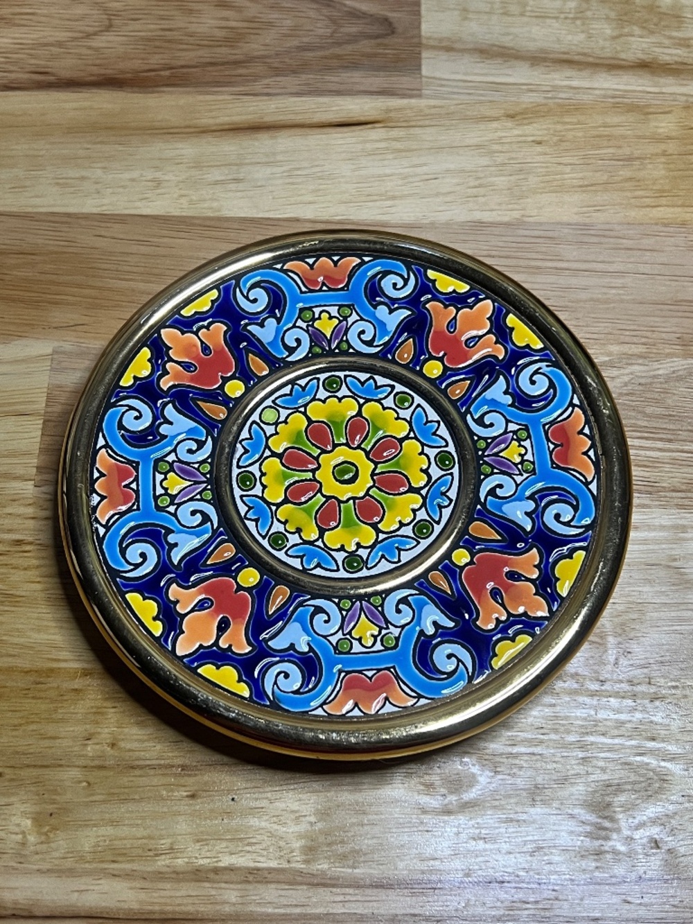 Cearco Spanish Decorative Wall Plate Hand Painted Enamels 24K Gold Foil Rim - Picture 4 of 11